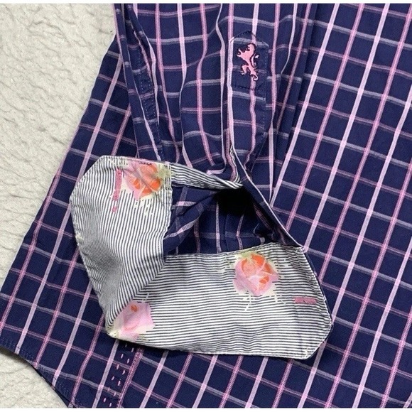 Bugatchi Shirt Shaped Fit Mens XL Blue Purple Check Button Up Long Sleeve - Picture 5 of 12